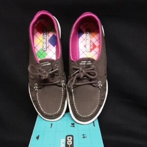SKETCHERS Brown Boat Shoes with Pink Interior